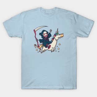 Cartoon Grim Reaper Riding a Unicorn T-Shirt